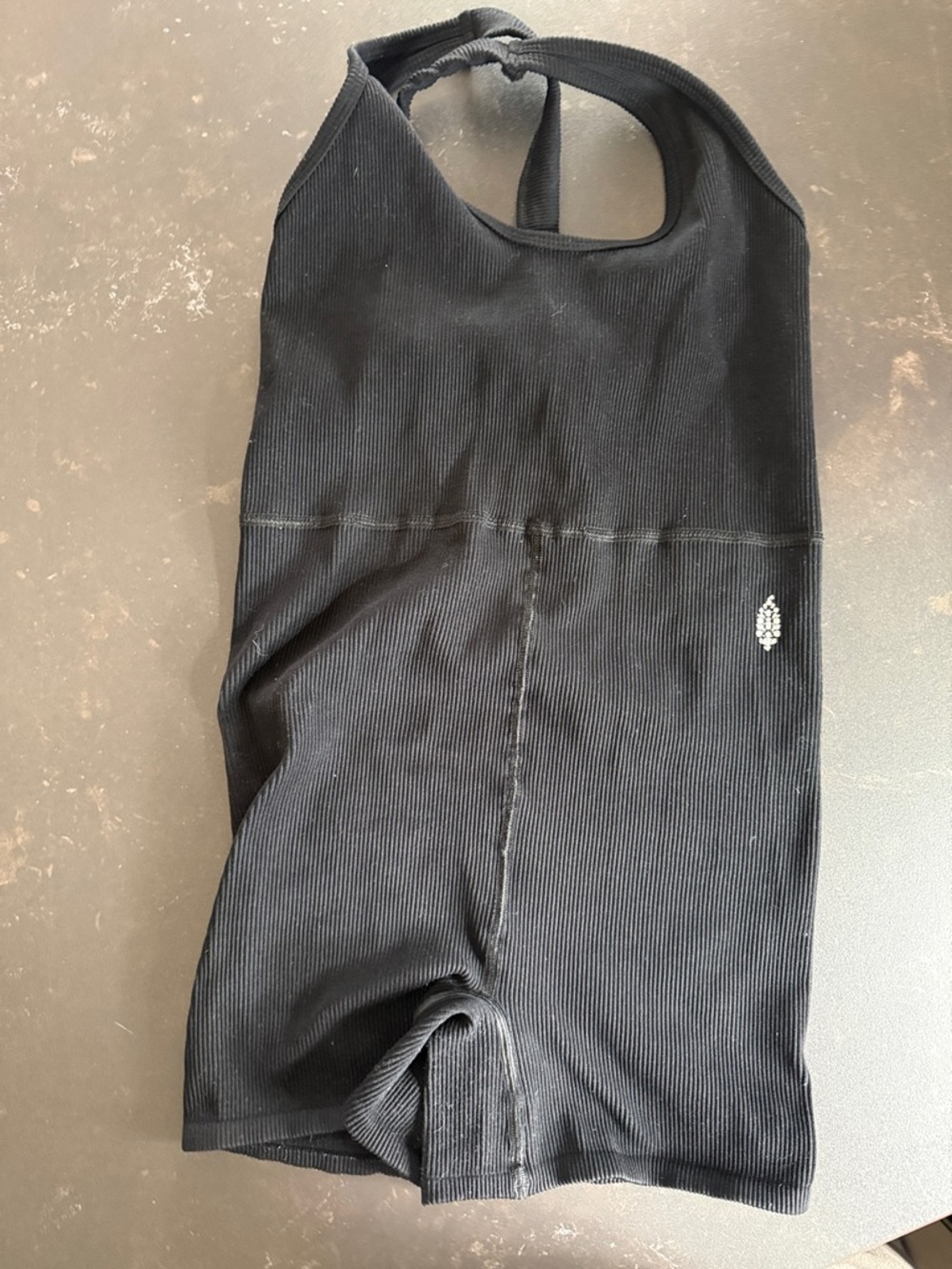 Free People Black Ribbed Bodysuit with White Logo